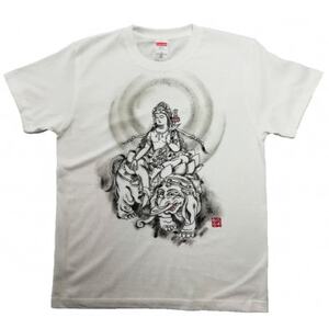 手描きTシャツ 仏画 普賢菩薩 白 (半袖 Sサイズ)【1615091】