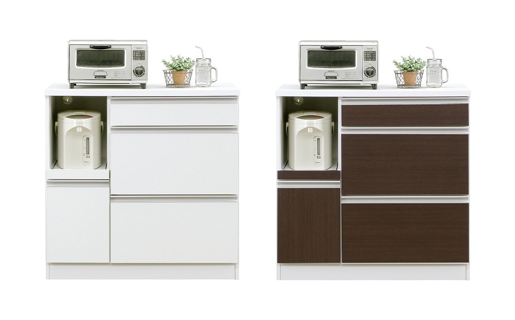 
            ビリー90カウンター WH・BR  引出し スライド棚 強化紙 ポリエステル化粧合板 スライド白レール 一口コンセント 家具 インテリア 福岡県 柳川市 送料無料
          