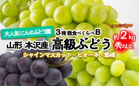 大人気！【こんのぶどう園】山形本沢産 高級ぶどう 3種食べくらべB 秀以上 約2kg 【令和6年産先行予約】FU22-338