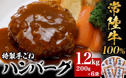 【常陸牛100%】特製手ごねハンバーグ1.2kg（200g×6袋）【 牛 牛肉 和牛 黒毛和牛 はんばーぐ 小分け 】