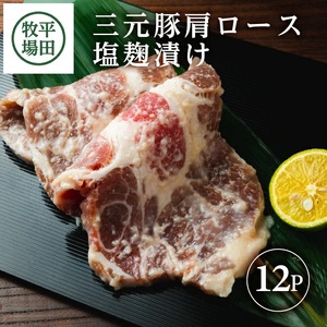 SC0510　【平田牧場】日本の米育ち 三元豚 肩ロース塩麹漬け　100g×12パック