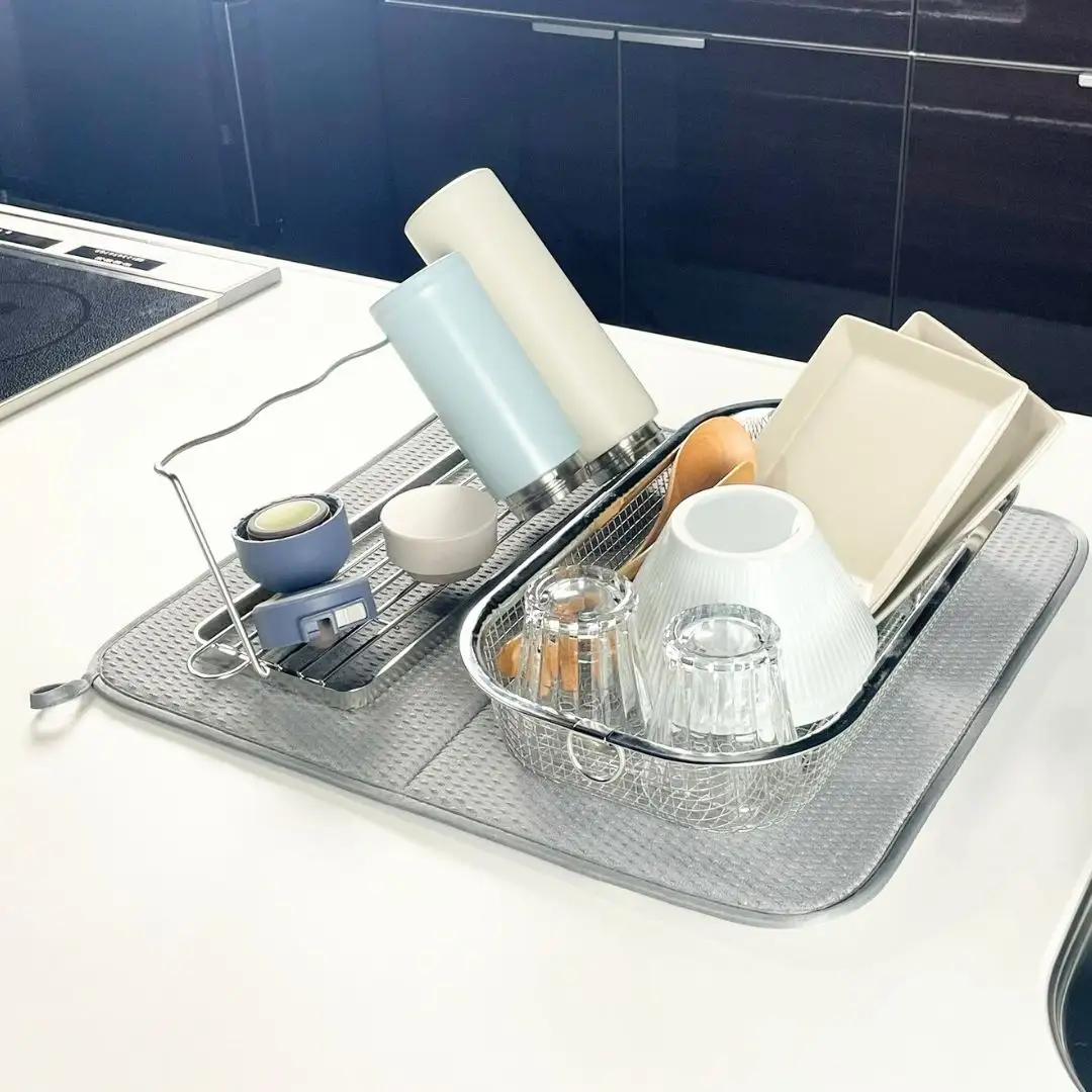 すっきり暮らすセット（浅型+マット+ジャグボトル） 水切りかご ステンレス 食洗機対応 燕三条製 [ビーワーススタイル] 【020S105】