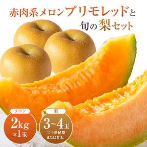 【先行予約】925.【ふるさと納税】【赤肉系メロン】プリモレッド (メロン) と旬の梨セット※離島への配送不可（北海道、沖縄本島は配送可能）