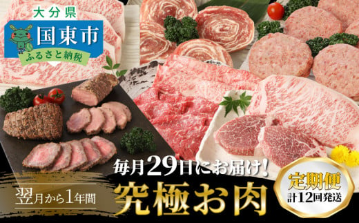 毎月29日にお届け!究極お肉1年間定期便/計12回発送_2387R 