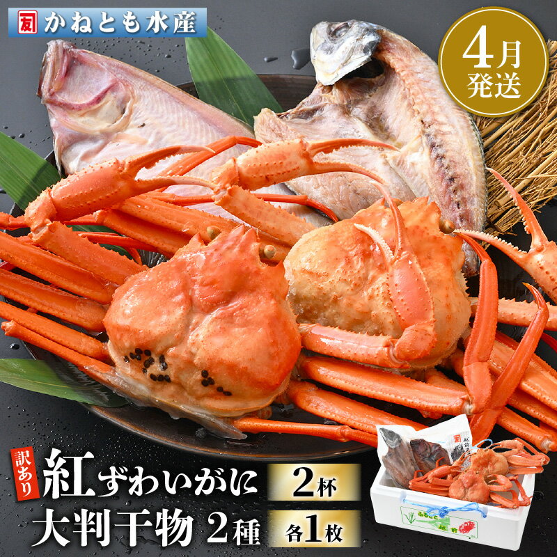 【ふるさと納税】【訳あり】浜茹で 紅ずわいがに 2杯 & 大判干物「赤かれい・あじ」セット【越前産 紅ズワイガニ カニ かに 蟹 姿 ボイル 冷蔵 福井県】【4月発送分】希望日指定不可 [e14-x003_04]