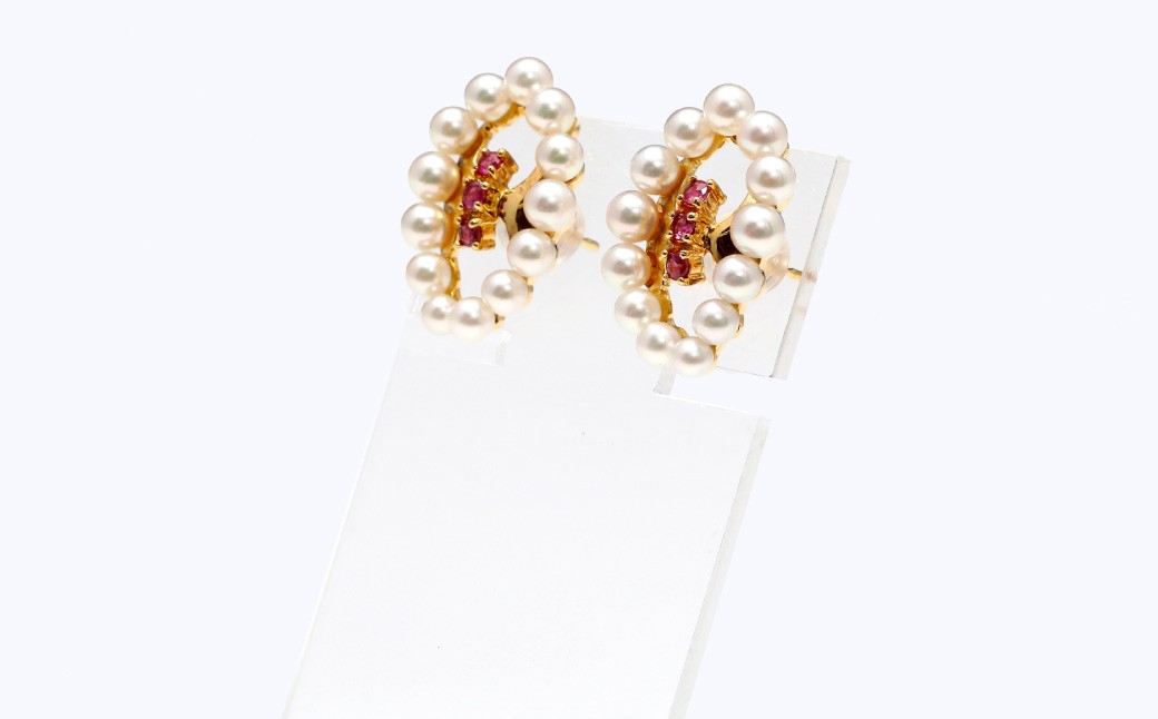 【数量限定】 あこや真珠 (3～3.5mm珠) ルビー入り デザインピアス K18 パール アクセサリー