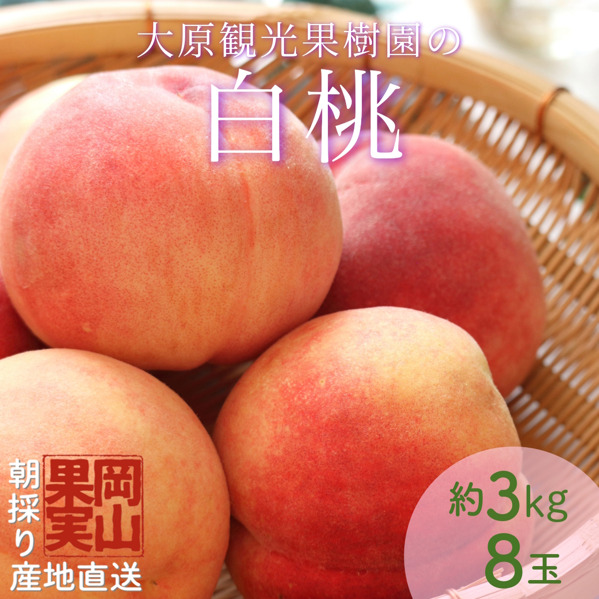 【2026年先行予約】［大原観光果樹園］岡山県産 旬の朝採れ白桃 1箱（約3kg 8玉）【026-a020】