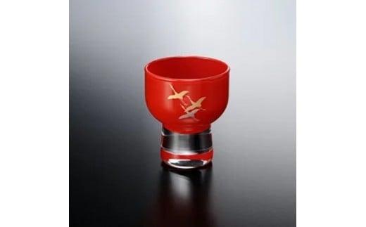 みよし漆器本舗 紀州塗り ぬりもん de Verre 盃 蒔絵 千羽鶴 赤 70ml