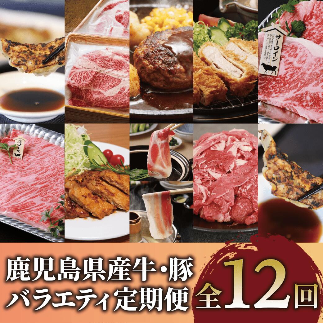 【ふるさと納税】＜定期便・全12回＞鹿児島県産牛・豚バラエティ定期便 高級 黒毛和牛 黒豚 5等級 セット お取り寄せ 産地直送 毎月届く ご褒美 食べ比べ 茶美豚 スライス 国産 冷凍 小分け パック おかず 黒毛和牛 和牛 ステーキ ハンバーグ 手ごね 個包装 定期便