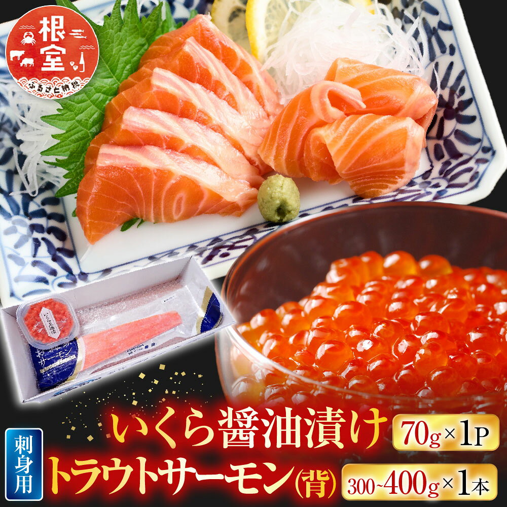 【ふるさと納税】 根室海鮮市場 ＜直送＞ いくら醤油漬け 70g × 1P ・刺身用トラウトサーモン ( 背 ) 300 ~ 400g × 1 本 イクラ 醤油 醤油漬 魚卵 鮭卵 鮭 さけ サケ しゃけ シャケ 魚 さかな サカナ グルメ 海鮮根室市 A-28211