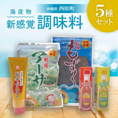 ふるさと納税 西原町 海産物・新感覚調味料 5種セット(乾燥アーサ・乾燥もずく・島スコ・ペースト)