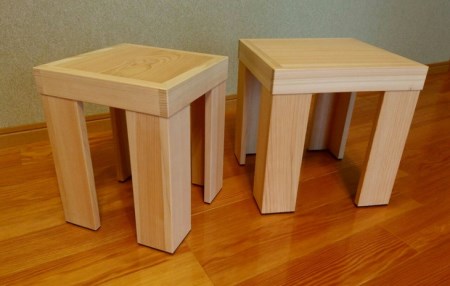 木の香アート『まどころ』 桧の多用途二連スツール  