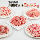 【ふるさと納税】宮崎県産豚肉5種 合計3.6kgセット 豚肉切り落とし 500g×2パック 豚ミンチ 500g×1パック 豚バラ切り落とし 400g×2パック 豚肩ローススライス 400g×2パック 豚モモスライス 500g×1パック 豚 肉 冷凍 小分け グルメ お取り寄せグルメ 送料無料