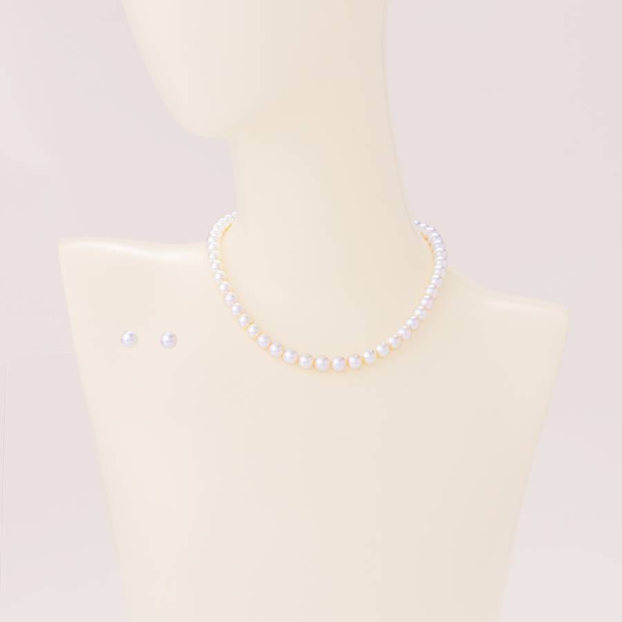 アコヤパール　ネックレス・ピアスセット（E8.0ｍｍ）セット（白）３　鑑別書付(MKhp-016)