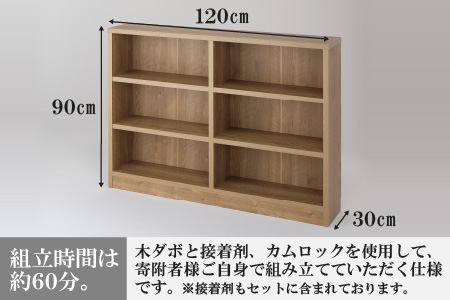 たっぷり安心して収納できる！「頑丈本棚」幅120cm ブラウン（ロータイプ） ／ 日本製 国産 家具 木製 収納 棚 仕切り プレゼント 贈り物 勉強 学習 子供部屋 リビング 書斎 シンプル デザイ