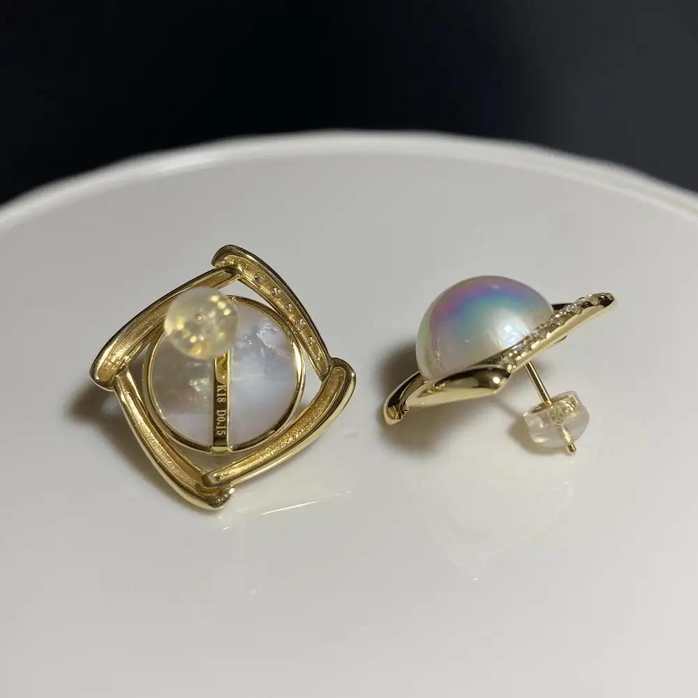 【奄美パール】奄美の輝き®×桜珠　マベ真珠 13mm K18イエローゴールド巻ピアス2477＜数量限定＞