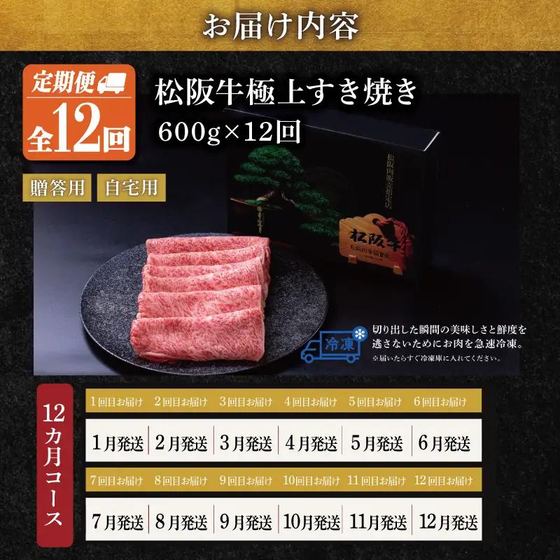 極上 松阪牛 すき焼き 600g【定期便12回】US38
