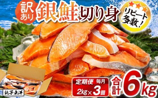 定期便 毎月3回 訳あり 塩銀鮭 切り身 約2kg  (約2kg×3ヶ月) 大容量 人気 鮭 銀鮭 さけ しゃけ サーモン 魚 海鮮 魚介類 冷凍 小分け おかず 惣菜 弁当 おつまみ  弁当 不揃い 規格外 傷 食品 グルメ 贈答 贈物 ギフト 長期保存 お取り寄せ ふるさと納税 送料無料 千葉県 銚子市 銚子東洋