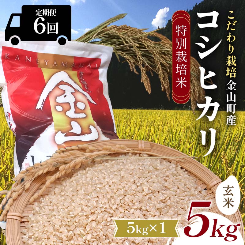 【ふるさと納税】【令和7年産】定期6回 金山町産 特別栽培米 コシヒカリ 玄米 5kg 米 お米 ご飯 ブランド米 定期便 F4B-0628