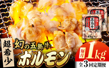 【3回定期便】幻の五島牛ホルモン 1kg 味無し 五島市/ごとう農業協同組合[PAF091]