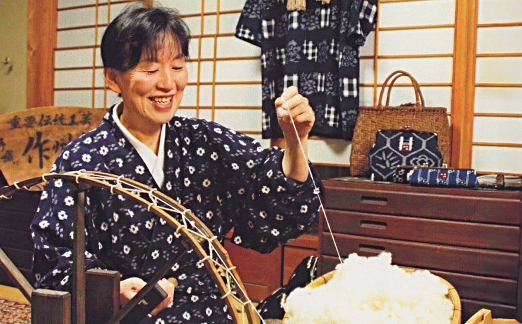 手織り作州絣 ロングテーブルクロス