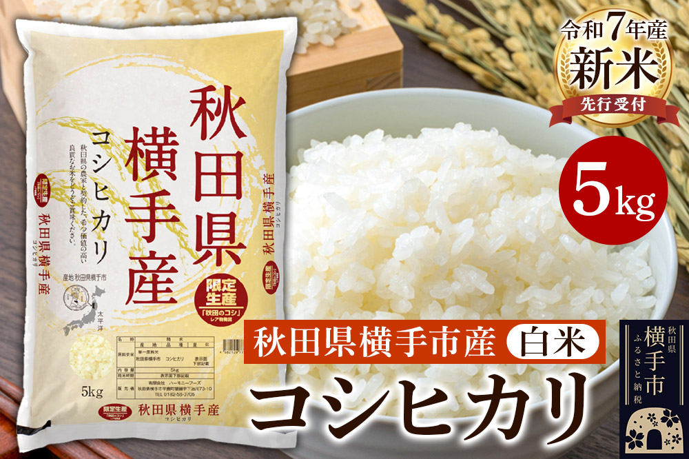 【令和7年産新米受付】【白米】令和7年産 横手市産コシヒカリ 5kg