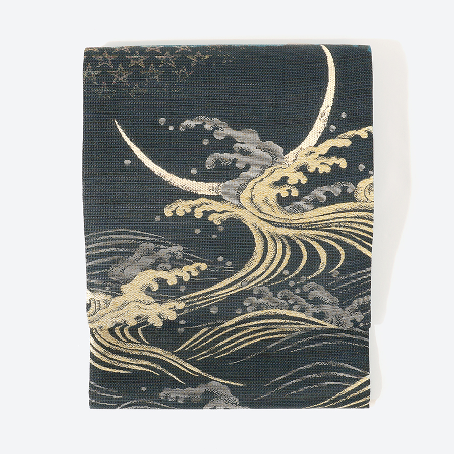 ＜丹後の藤布　遊絲舎＞お仕立上り　袋帯～涛（なみ）に藤の月～