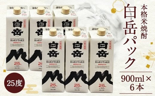 球磨焼酎 白岳 パック 900ml 6本セット