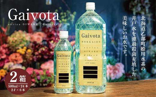 ＜Gaivota 1箱(500ml×24本/箱)+1箱(2L×6本/箱)＞北のハイグレード食品 天然シリカ水 ミネラルウォーター 軟水 北海道産 北海道 乙部町 天然水 美容 ケイ素 無添加 シリカ ガイヴォータ 美肌 ミネラル 口当たり まろやか 備蓄 災害用 非常用