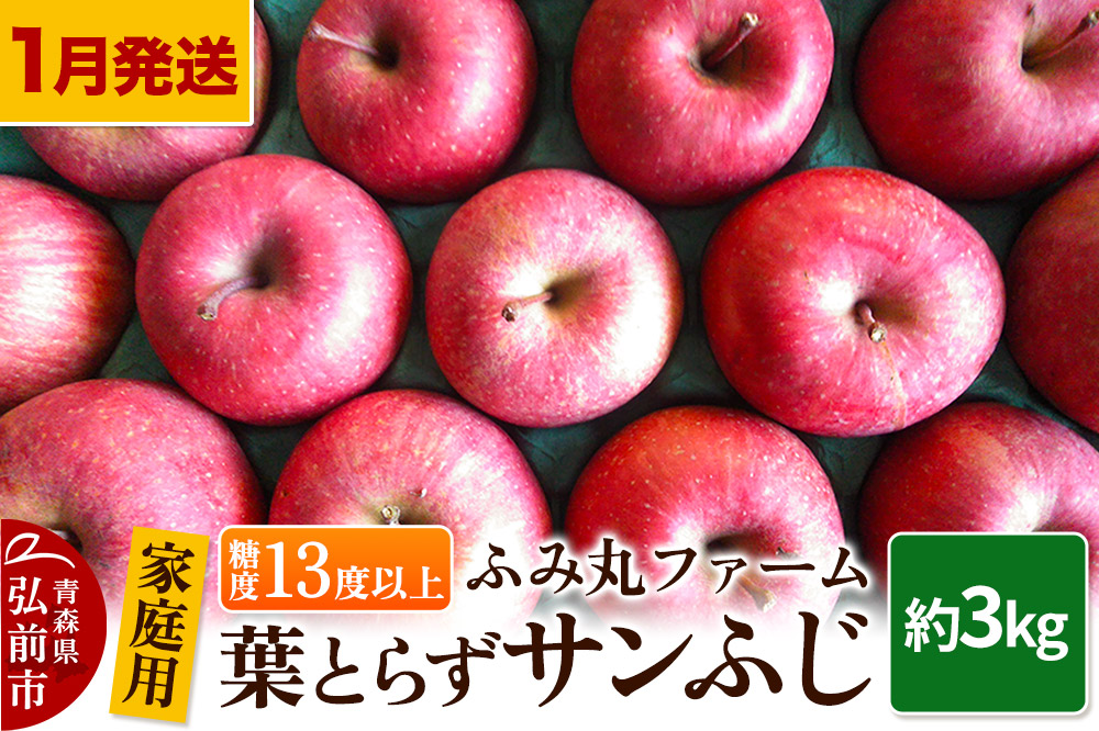 【寄附金額見直しました】【26年1月〜発送】りんご【家庭用】葉とらず サンふじ 約3kg 糖度13度以上 林檎 リンゴ 果物 くだもの フルーツ 青森