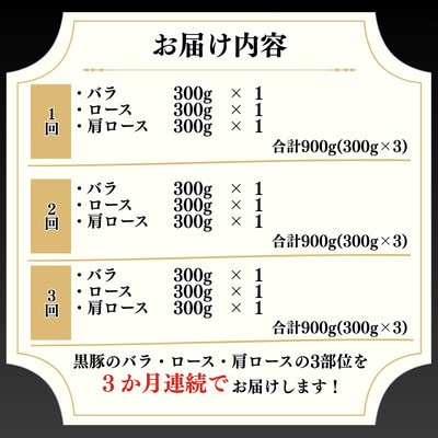 【毎月定期便】「かごしま黒豚さつま」しゃぶしゃぶ用3種900gセット(南九州市)全3回【配送不可地域：離島】