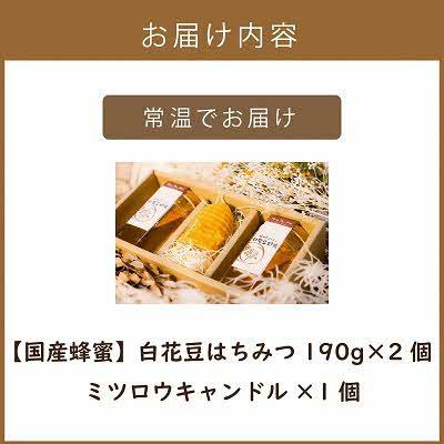 ふるさと納税 北見市 【国産蜂蜜】北の大地で採れたまんまの白花豆はちみつ 190g×2本と蜜ろうキャンドルセット |  | 03