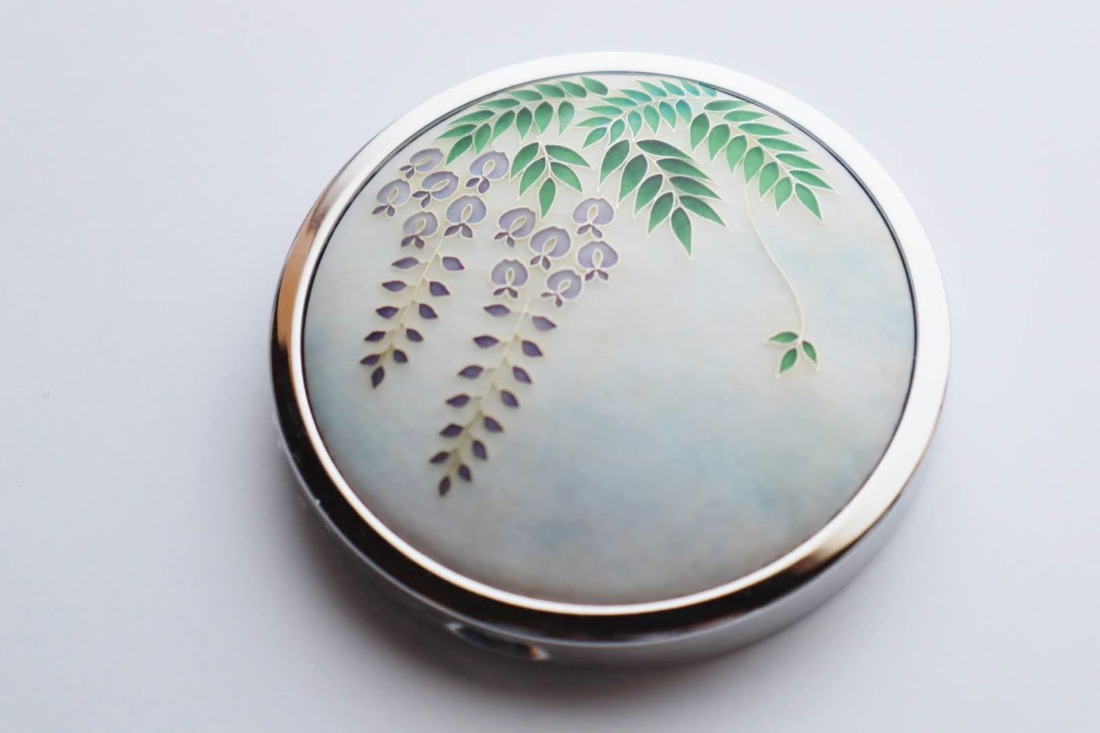 七宝焼のコンパクトミラー【有線 藤の花】