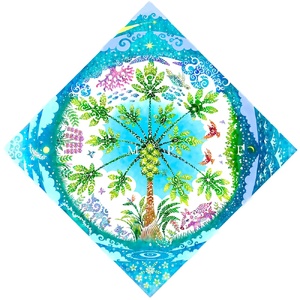 インテリア ［琉球イラストレーション］ 与儀勝之 『パパイヤの園 / The Garden of Papaya』 額装Lサイズ  BCAI005 アート