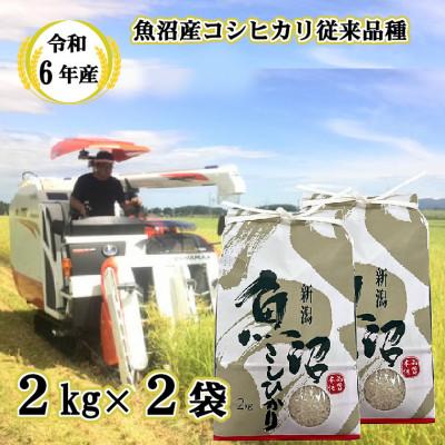 ふるさと納税 小千谷市 【令和6年産】昔ながらの魚沼産コシヒカリ2kg×2袋【従来品種】精米 農園ビギン 新潟県小千谷市