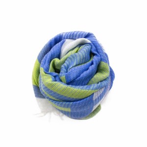 【播州織ダブルフェイスブロックコットンストール】BLUE.GREEN  44-14
