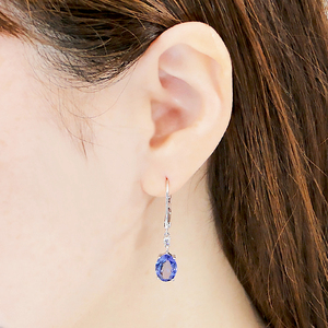 ピアス プラチナ Pt900 タンザナイト 大粒 オーバル4.0ct ダイヤモンド 0.06ct フレンチフックピアス レディース 揺れるピアス キャッチレス クリスマス 12月 誕生石 ジュエリー 