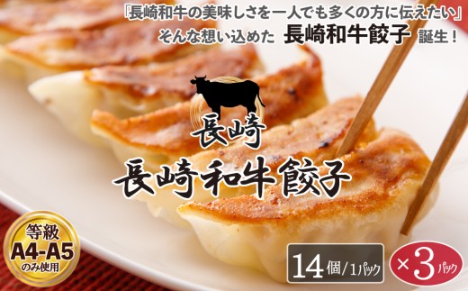 E496《定期便》長崎和牛餃子(A4等級以上)  (14個入×3パック)【3回お届け】