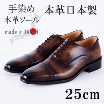 ふるさと納税 大和郡山市 革靴 内羽根ストレートチップ 手染めレザー 本革底 紐タイプ No.378 セピア 25cm