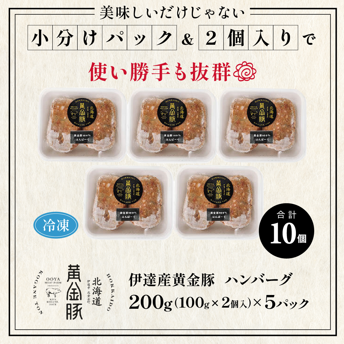 北海道 伊達 黄金豚 ハンバーグ 100g×10個（計1kg） 小分け 真空 お肉 豚肉_イメージ5
