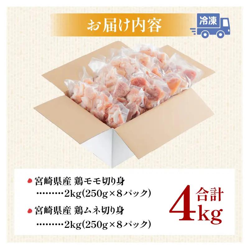 宮崎県産 鶏肉 モモ・ムネ切り身 合計4kg 鶏肉