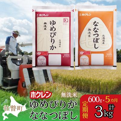 ふるさと納税 壮瞥町 【令和7年産】【5ヶ月定期】(無洗米600g)食べ比べ(ゆめぴりか、ななつぼし) SBTD166