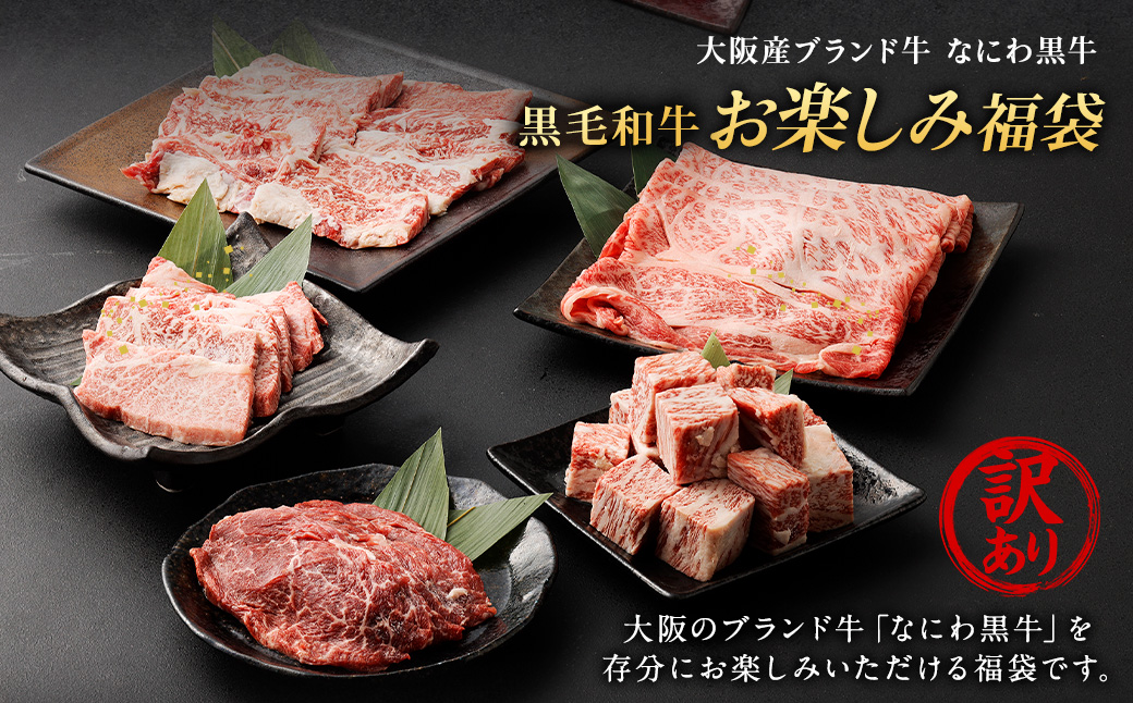 【訳あり】なにわ黒牛 黒毛和牛 お楽しみ福袋 (1.0kg前後 詰め合わせ)