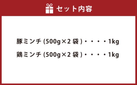 大分県産 ブランド豚「米の恵み」ミンチ・鶏ミンチセット 2kg