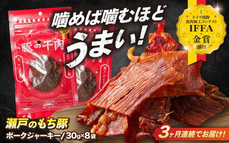【全3回定期便】肉「瀬戸のもち豚」ポークジャーキー 8袋(30g/袋) [BAER056]ジャーキー
