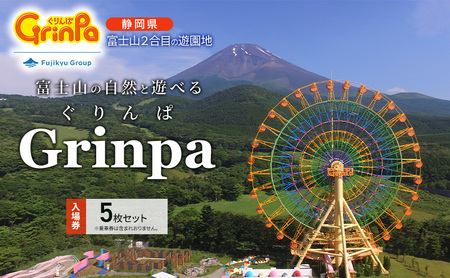 遊園地 ぐりんぱ 入園券 5枚セット Grinpa 富士山 ゆうえんち テーマパーク アトラクション 家族旅行 観光 お子様 アクティビティ