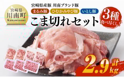 宮崎県産豚　川南ブランド豚「まるみ豚・ひむかみやび豚・いとし豚」3種食べ尽くし！こま切れセット　計2.9kg 【 宮崎県産 豚肉 豚 まるみ豚 ひむかみやび豚 いとし豚 こま切れ 】