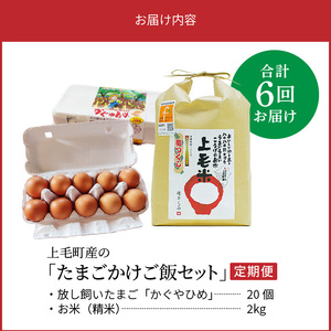 【定期便】上毛町産の「たまごかけご飯セット」（卵20個・米2kg）（専用醤油なし版）6回（毎月）コース _07T-001
