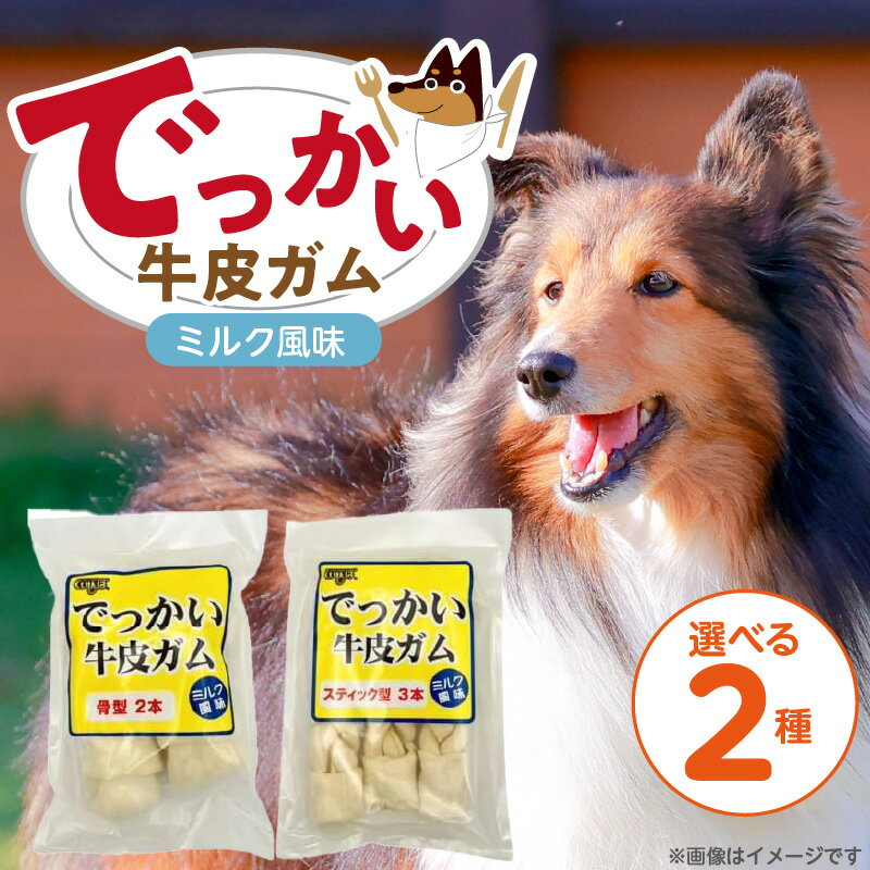 【ふるさと納税】でっかい 牛皮ガム ミルク風味 選べる セット内容 スティック型 3本 × 15袋 骨型 2本 × 12袋 歯磨き効果 牛皮 デンタルケア 口臭予防 ストレス解消 リラックス 咥えやすい 噛みやすい お腹にやさしい 福岡県 久留米市