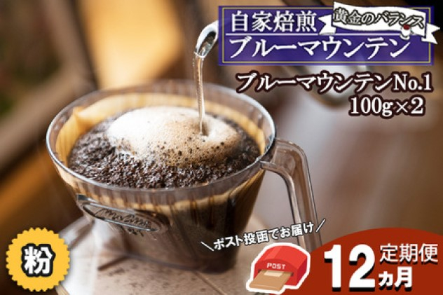 
定期便 12ヶ月 自家焙煎 “コーヒーの王様” ブルーマウンテン ストレート (粉) 100g×2 ポスト投函 珈琲 コーヒー 12回 お楽しみ
